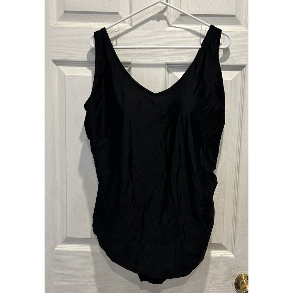 Swim365 by Swimsuits for All Black V-Neck Ruched‎ One Piece Swimsuit Size 22